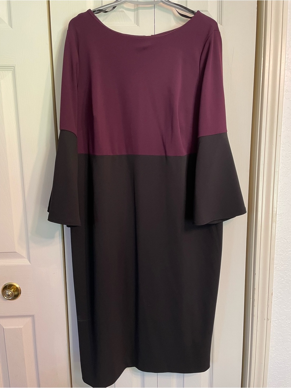 Calvin Klein Two-Tone Plum and Black Long-Sleeve Dress